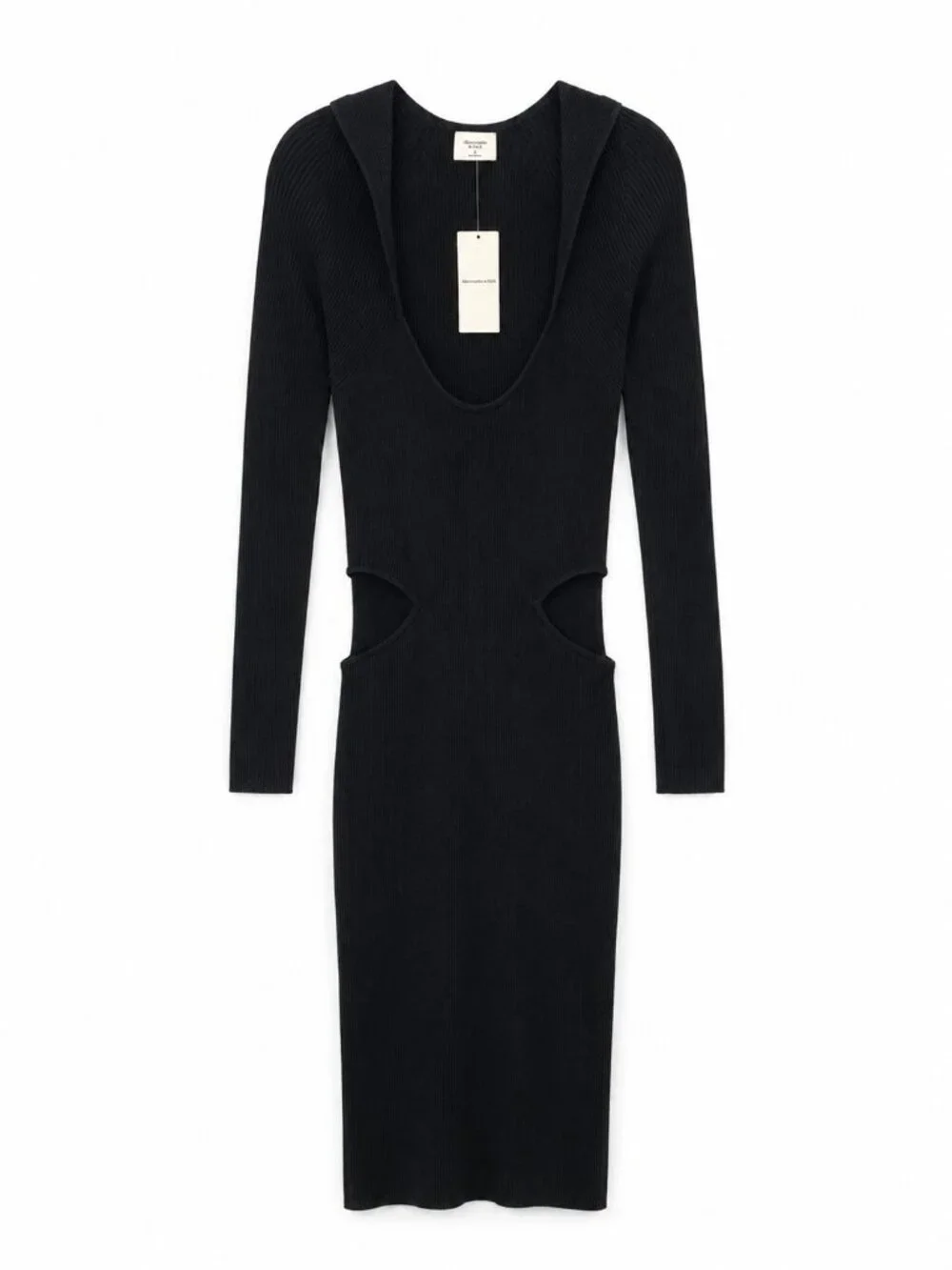 Abercrombie & Fitch Ribbed Knit Cut Out Maxi Dress Women’s Size XL Tall Black Lo